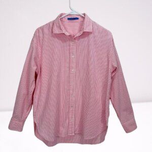 J Mclaughlin Women Crinkled Cotton Stripe Shirt Button Down Size M Pink/White